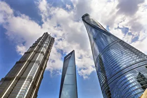 Shanghai Prints: Three Skyscrapers Reflections Make Patterns and Designs Liujiashui Financial District