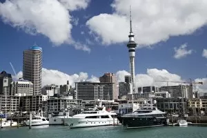 Images Dated 27th November 2006: Skytower, Central Business District, Viaduct Basin and Superyachts, Auckland, North Island