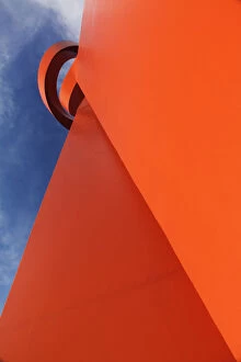 Skyward view of big red sculpture donated to the city of San Antonio by Mexico
