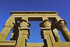 Images Dated 28th January 2006: Skyward view of columns, Temple of Philae, on Agilika, an island in the Nile River