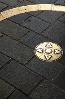 Historic District Prints: Slovakia, Bratislava. Mile marker zero set in cobblestone street below St. Michaels Gate