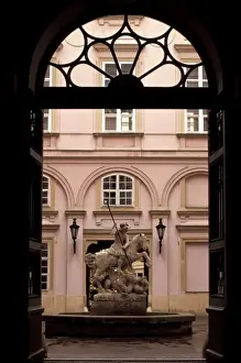 Slovakia Prints: Slovakia, Bratislava. St. George and Dragon fountain in the old town hall