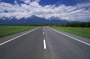 Roadway Prints: Slovakia, High Tatras, Poprad. View of mountains from highway