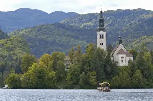 Hill Side Prints: Slovenia, Bled, Lake Bled, pletna boat and Bled Island chapel