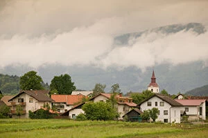 SLOVENIA-Dolenjska-Vavta Vas: Village View by Kocevski Rog Mountain