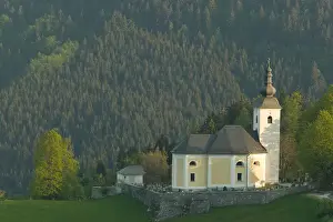 Gorenjska Prints: SLOVENIA-GORENJSKA-Sorica: Jelovica Hills Landscape / Town Church