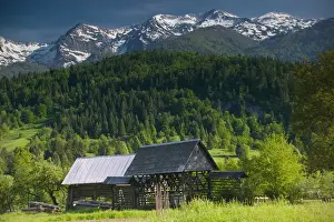 Farmhouse Prints: SLOVENIA-GORENJSKA-Stara Fuzina: Toplarji Slovenian Hayracks / Farm