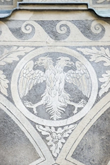 Austrian Prints: Slovenia, Ljubljana, City Hall, Double Headed Eagle Austrian Coat of Arms on Courtyard