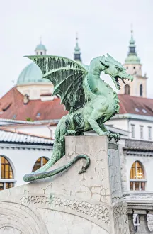 Copy Space Prints: Slovenia, Ljubljana, Dragon Bridge at dawn