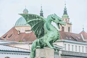 Images Dated 1st March 2020: Slovenia, Ljubljana, Dragon Bridge at dawn