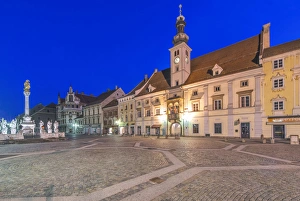 Town Hall Prints: Slovenia, Maribor, Maribor Town Hall Square at Dawn