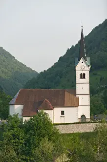 Church Tower Prints: SLOVENIA-PRIMORSKA-Spodnja Idrija: Town Church / Late Afternoon