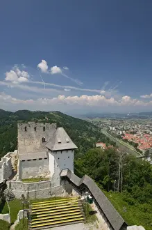 Hilltop Prints: SLOVENIA-STAJERSKA (Styria) -Celje: Town View with Celje Castle / Daytime / Summer