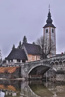 Hollice Looney Prints: Slovenia, Upper Carniola, Ribcev Laz, Lake Bohinj, Church of St