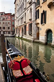 Italy Gallery: Small Canal Bridge Buildings Gondola Boats Reflections Venice Italy Resubmit--In