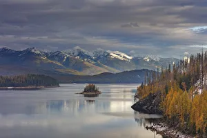 Reservoir Prints: Small island in Hungry Horse Reservoir in the Flathead National Forest, Montana, USA