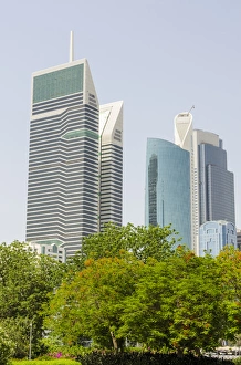 Skyscrapers Prints: Small park and downtown skyline of Dubai, United Arab Emirates (UAE)