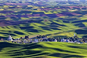 Small Town Prints: Small town of Steptoe from Steptoe Butte near Colfax, Washington State, USA