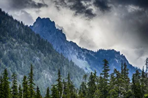 Images Dated 2021 April: Smokey clouds and crags, Quinault River Trail, Olympic National Park, Washington State