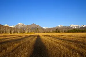 No Person Prints: Snow capped Livingston Range frames Christensen Meadow in Glacier National Park in