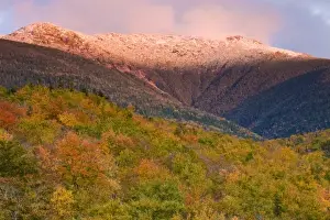 Amazing Prints: A snow-capped Mount Lafayette in fall in New Hampshires White Mountains. White