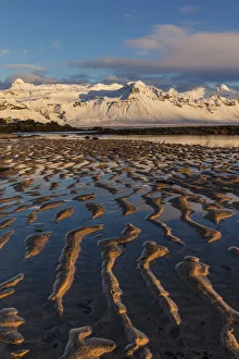 Mountains Prints: Snow capped mountain above the North Atlanic shoreline on the Snaefellsnes peninsula