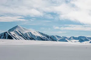 Polar Prints: Snow streaked mountains on the island of Spitsbergen