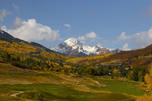 Mallorie Ostrowitz Prints: Snowmass golf course with view of Mt. Daly in autumn
