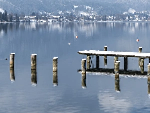 Quaint Prints: Snowy pier in winter, Lake Tegernsee, Germany