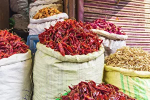 South Asia Prints: Sokalipura, Srinagar, Jammu and Kashmir, India. Dried chili peppers at a shop in Srinagar