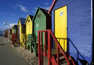 Beach Front Prints: South Africa, Cape Town, Brightly painted bath houses in Simons Town