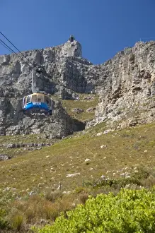 Cable Prints: South Africa, Cape Town, Table Mountain National Park. Cableway aerial tram and mountain
