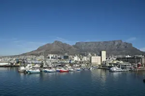 South Africa, Cape Town. Victoria & Alfred waterfront area with Table Mountain in the distance