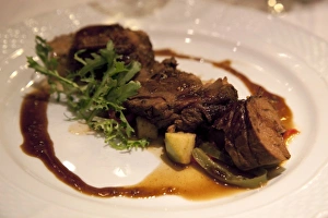 South America, Argentina, Mendoza. Entree of Argentine beef at Club Tapiz restaurant