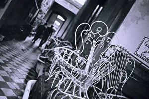 Black And White Prints: South America, Argentina, San Telno. Old chairs at antique market
