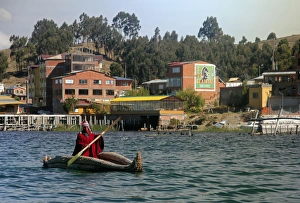 South America, Bolivia, Lake Titicaca. Traditional Reed Boat of the Quewaya on Lake