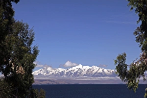 Bolivia Prints: South America, Bolivia, Sun Island. View of the Royal Range of the Andes from Sun Island