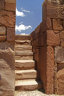 Spiritual Prints: South America, Bolivia, Tiwanaku. Kalasasaya Temple Wall and Steps at Pre-Columbian