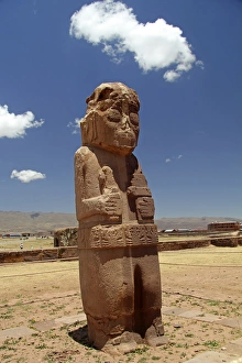 South America, Bolivia, Tiwanaku. Fraile Monolith of Pre-Columbian archaeological site of Tiwanaku