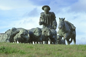 Punta Arena Prints: South America, Chile, Punta Arenas. This bronze monument of a shepherd with sheep