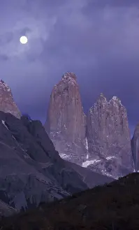 Images Dated 6th August 2010: South America, Chile, Torres Del Paine National Park. Full moon over mountains
