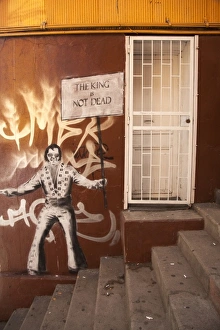 Images Dated 15th March 2009: South America, Chile, Valparaiso. Elvis Presley mural on wall. (UNESCO World Heritage