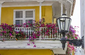 Images Dated 11th April 2016: South America, Colombia, Cartagena, Charming Old World balconies in the old walled