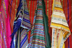 Images Dated 4th November 2006: South America, Ecuador, Otavalo. Textiles. cloths, blankets, scarves, and hammocks