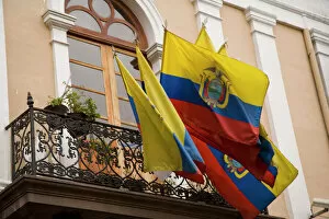 Images Dated 2nd April 2007: South America, Ecuador, Pichincha province, Quito. National flags of Ecuador hang