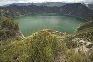 South America, Ecuador, Quilotoa, Lake Quilotoa, a volcanic crater filled by an emerald