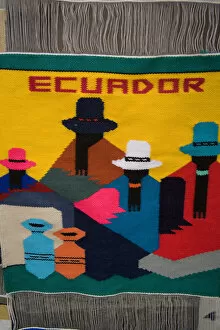 Images Dated 19th April 2007: South America, Ecuador, Saquisili, weaving on display at weekly food and crafts market