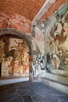 South America, Mexico, San Miguel de Allende. Wall paintings inside Art Institute