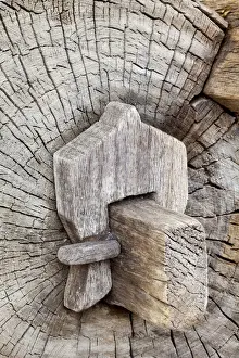 Hand Crafted Prints: South America, Mexico, Tecate. Detail on wooden bench at Rancho La Purerta. Credit as