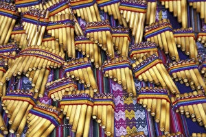 South America, Peru, Aquas Calientes. Pan flutes to be purchased